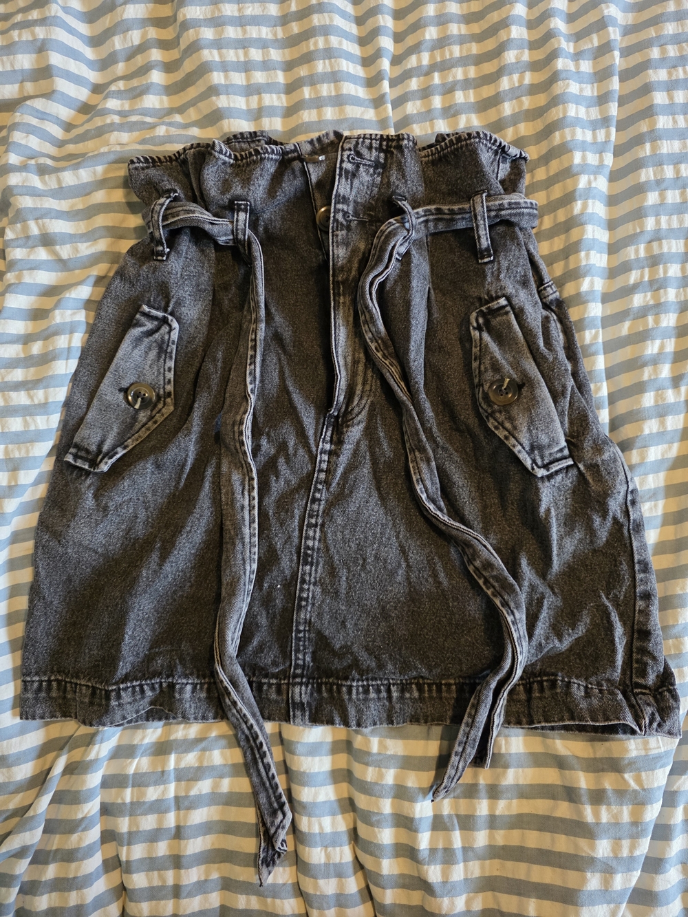 Who What Wear Black Washed Denim Skirt with Tie Waist